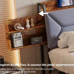 Fortuna lai Lit Rembourré 160x200 Cm Avec Ports USB, Étagères Ouvertes Et Tiroirs Dans La Tête De Lit, Gris Clearance
