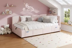 Redom Lit rembourré 90x200 cm avec sommier en velours rose port USB poche de rangement sans matelas Best