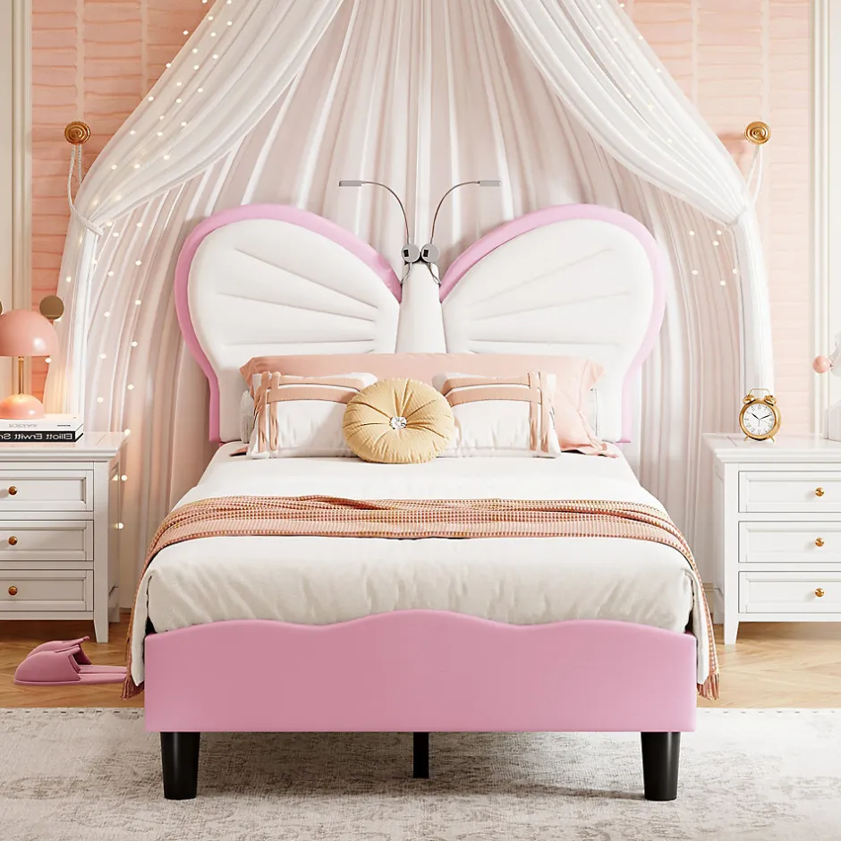 Simple Life Lit Rembourré 90x200 cm, Cadre de lit Simple avec sommier à Lattes, Cadre de lit pour Enfants, Adolescents, Adultes, Velours, Pink