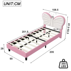 Simple Life Lit Rembourré 90x200 cm, Cadre de lit Simple avec sommier à Lattes, Cadre de lit pour Enfants, Adolescents, Adultes, Velours, Pink