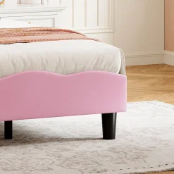 Simple Life Lit Rembourré 90x200 cm, Cadre de lit Simple avec sommier à Lattes, Cadre de lit pour Enfants, Adolescents, Adultes, Velours, Pink