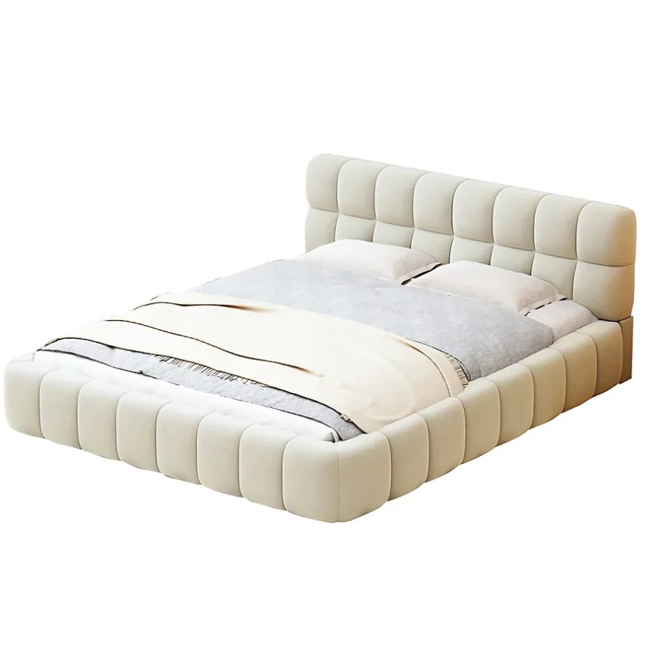 ProximaX Lit rembourré 140x190 cm en lin, dossier moelleux, cadre rembourré, sommier à lattes inclus, lit jeune/double, Beige Discount