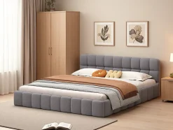 ProximaX Lit rembourré 160x200 cm en lin, dossier moelleux, cadre rembourré, sommier à lattes inclus, lit double/jeune, Gris Best