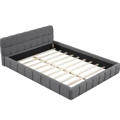 ProximaX Lit rembourré 160x200 cm en lin, dossier moelleux, cadre rembourré, sommier à lattes inclus, lit double/jeune, Gris Best