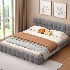 ProximaX Lit rembourré 160x200 cm en lin, dossier moelleux, cadre rembourré, sommier à lattes inclus, lit double/jeune, Gris Best