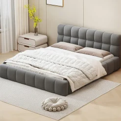 ProximaX Lit rembourré 160x200 cm en lin, dossier moelleux, cadre rembourré, sommier à lattes inclus, lit double/jeune, Gris Best