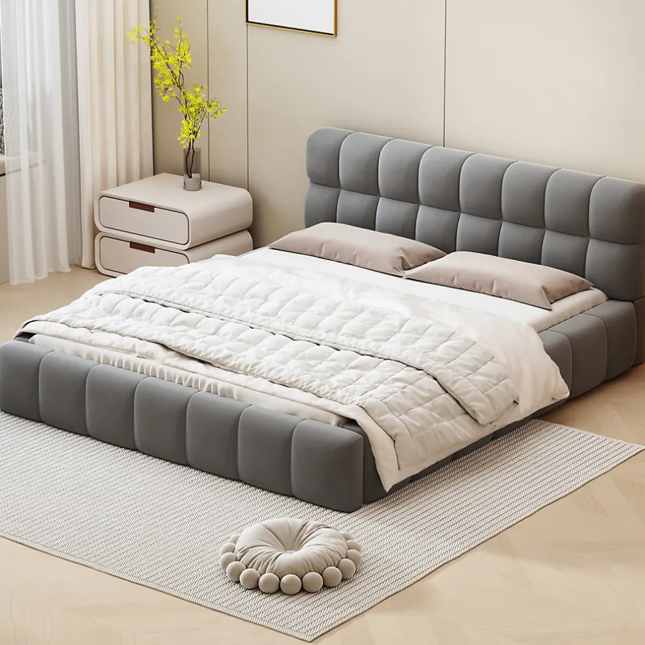 ProximaX Lit rembourré 160x200 cm en lin, dossier moelleux, cadre rembourré, sommier à lattes inclus, lit double/jeune, Gris Best