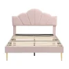 Gutent Lit rembourré 140x190 cm lit double avec sommier à lattes - tête de lit réglable - tissu en velours - rose Clearance