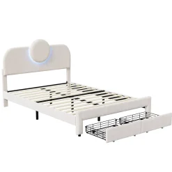 Simple Life Lit Rembourré 140x200 cm, lit double avec éclairage LED et 2 tiroirs, pour adultes et adolescents Discount