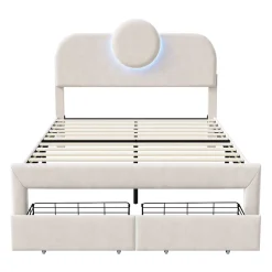 Simple Life Lit Rembourré 140x200 cm, lit double avec éclairage LED et 2 tiroirs, pour adultes et adolescents Discount