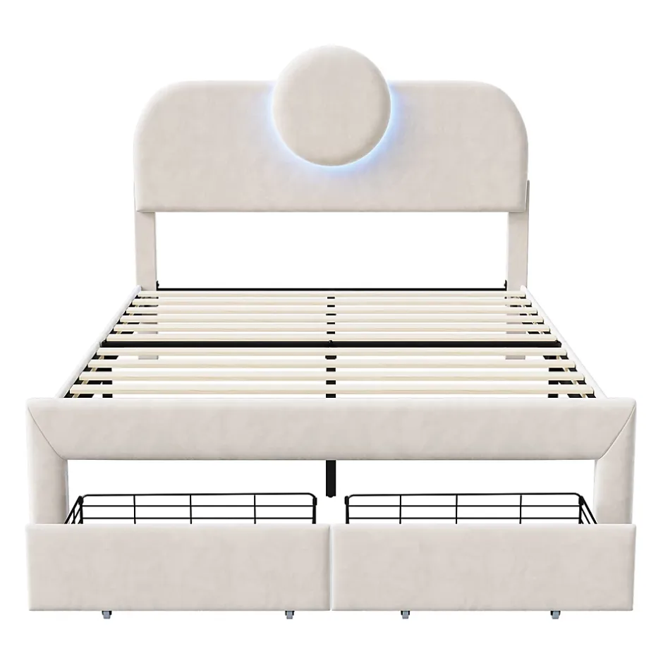 Simple Life Lit Rembourré 140x200 cm, lit double avec éclairage LED et 2 tiroirs, pour adultes et adolescents Discount