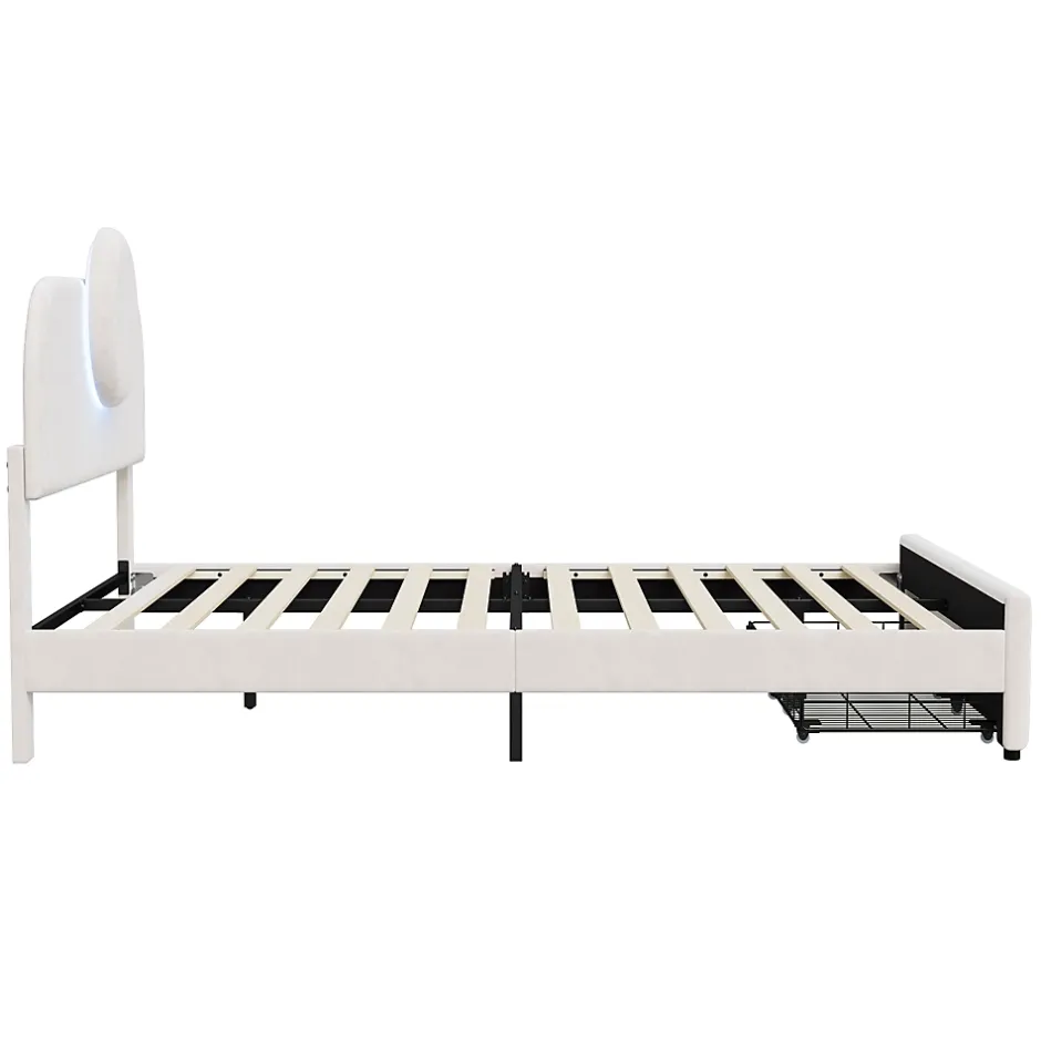 Simple Life Lit Rembourré 140x200 cm, lit double avec éclairage LED et 2 tiroirs, pour adultes et adolescents Discount