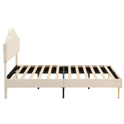 Gutent Lit rembourré 140x190 cm lit double avec sommier à lattes - tête de lit réglable - tissu en velours - beige