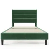 Gutent Lit rembourré 90x200 cm, lit double avec sommier à lattes et tête de lit, lit d'enfant, velours, vert foncé Discount