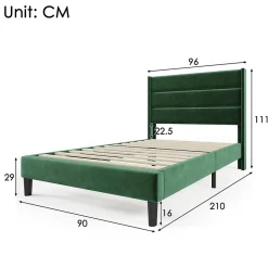 Gutent Lit rembourré 90x200 cm, lit double avec sommier à lattes et tête de lit, lit d'enfant, velours, vert foncé Discount