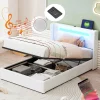 Gutent Lit rembourré 90x200 cm lit sommier à lattes lit barre lumineuse à led lecteur bluetooth et recharge usb Single cuir pu blanc