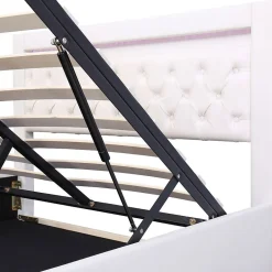 Blackcolors Lit Rembourré 140X200 Cm Sommier Rangement LED Blanc PU Discount