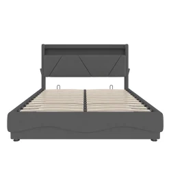 Blackcolors Lit rembourré 160x200 cm, tête LED, rangement, sommiers gaz, USB, poches latérales
