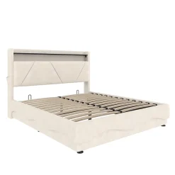 Blackcolors Lit rembourré 160x200 cm, tête LED, surfaces rangement, sommiers gaz, USB, poches Clearance