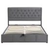 Generique Lit rembourré 160x200 cm,Cadre de lit avec Rangement,Lit Double ornementation de Rivets,Gris Outlet