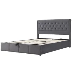 Generique Lit rembourré 160x200 cm,Cadre de lit avec Rangement,Lit Double ornementation de Rivets,Gris Outlet