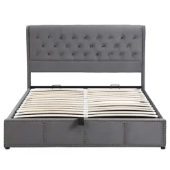 Generique Lit rembourré 160x200 cm,Cadre de lit avec Rangement,Lit Double ornementation de Rivets,Gris Outlet