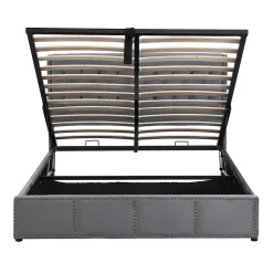 Generique Lit rembourré 160x200 cm,Cadre de lit avec Rangement,Lit Double ornementation de Rivets,Gris Outlet