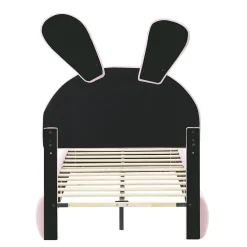 Simple Life Lit rembourré 90x200cm avec oreilles de lapin, LED chaude réglable, 2 poufs de rangement, velours rose New