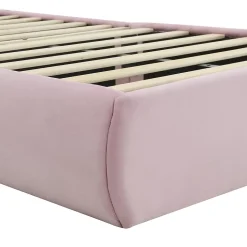 Simple Life Lit rembourré 90x200cm avec oreilles de lapin, LED chaude réglable, 2 poufs de rangement, velours rose New