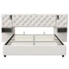 Simple Life Lit Rembourré 140x200cm avec USB et lampe de lecture, lit double avec rangement, velours, beige Hot