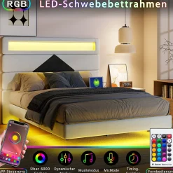 Simple Life Lit rembourré 140x190cm avec USB, lit double avec LED,lit coffre avec tête de lit en diamant,velours