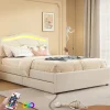 Simple Life Lit rembourré 90x200cm beige avec télécommande LED, tête réglable et 2 tiroirs, style minimaliste