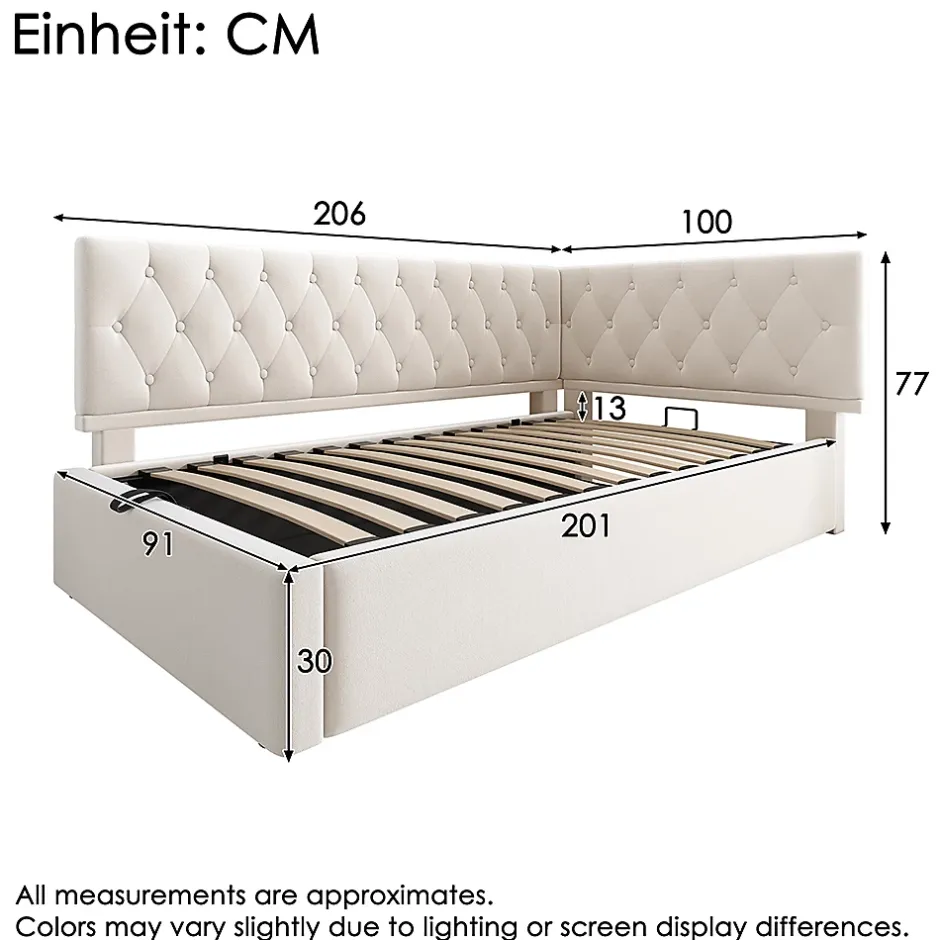 Blackcolors Lit rembourré 90x200cm, canapé-lit, rangement hydraulique, velours beige, sans matelas Online