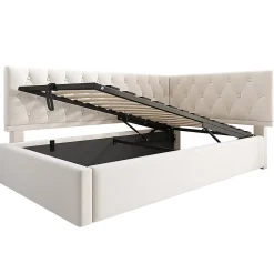 Blackcolors Lit rembourré 90x200cm, canapé-lit, rangement hydraulique, velours beige, sans matelas Online
