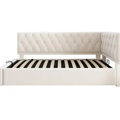 Blackcolors Lit rembourré 90x200cm, canapé-lit, rangement hydraulique, velours beige, sans matelas Online