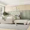 Simple Life Lit rembourré 90x200cm en velours beige avec sommier, tiroir de rangement, design minimaliste