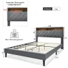 Gutent Lit rembourré 140x200cm espace de rangement tête de lit eclairage led lit cadre à lattes en bois lit double lin gris Online