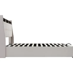 Gutent Lit rembourré 140x200cm, led lit double avec sommier à lattes métalliques, lit jeune, lin, beige (sans matelas) New