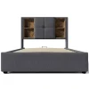 Gutent Lit rembourré 90x200cm lit de rangement lit sommier à lattes en bois avec chargement sans fil usb c Single coton gris Best
