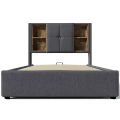 Gutent Lit rembourré 90x200cm lit de rangement lit sommier à lattes en bois avec chargement sans fil usb c Single coton gris Best