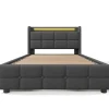 Gutent Lit rembourré 90x200cm lit de rangement lit 2 tiroirs lit éclairage led lit sommier à lattes en bois Single lin gris Online