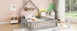 Enfant Fortuna lai Lit Rembourré 140x200cm, Lit Maison Enfant, Bois de Pin, Blanc