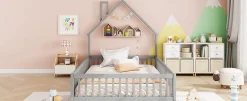 Enfant Fortuna lai Lit Rembourré 140x200cm, Lit Maison Enfant, Bois de Pin, Blanc