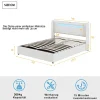 Gutent Lit rembourré 160x200cm lit sommier à lattes lit barre lumineuse à led lecteur bluetooth et recharge usb lit double cuir pu blanc