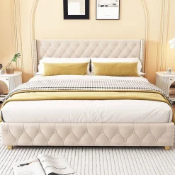 Blackcolors Lit Rembourré 180X200Cm Velours Bois Beige Clearance