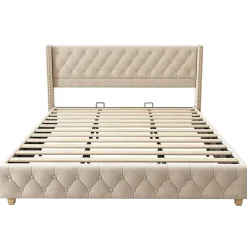 Blackcolors Lit Rembourré 180X200Cm Velours Bois Beige Clearance