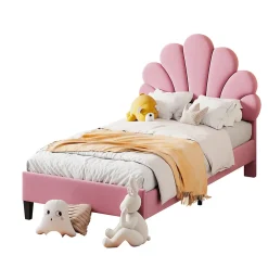 Redom Lit rembourre 90 sur 200 cm avec tete de lit fleurie en velours doux cadre avec sommier lit dappoint rose