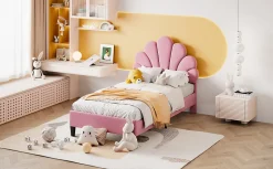 Redom Lit rembourre 90 sur 200 cm avec tete de lit fleurie en velours doux cadre avec sommier lit dappoint rose