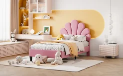Redom Lit rembourre 90 sur 200 cm avec tete de lit fleurie en velours doux cadre avec sommier lit dappoint rose