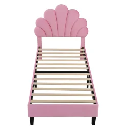Redom Lit rembourre 90 sur 200 cm avec tete de lit fleurie en velours doux cadre avec sommier lit dappoint rose